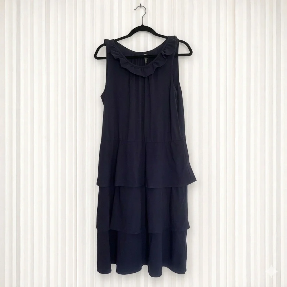 Hanna Andersson Sleeveless Navy BlueTiered Ruffle Dress Size Large
